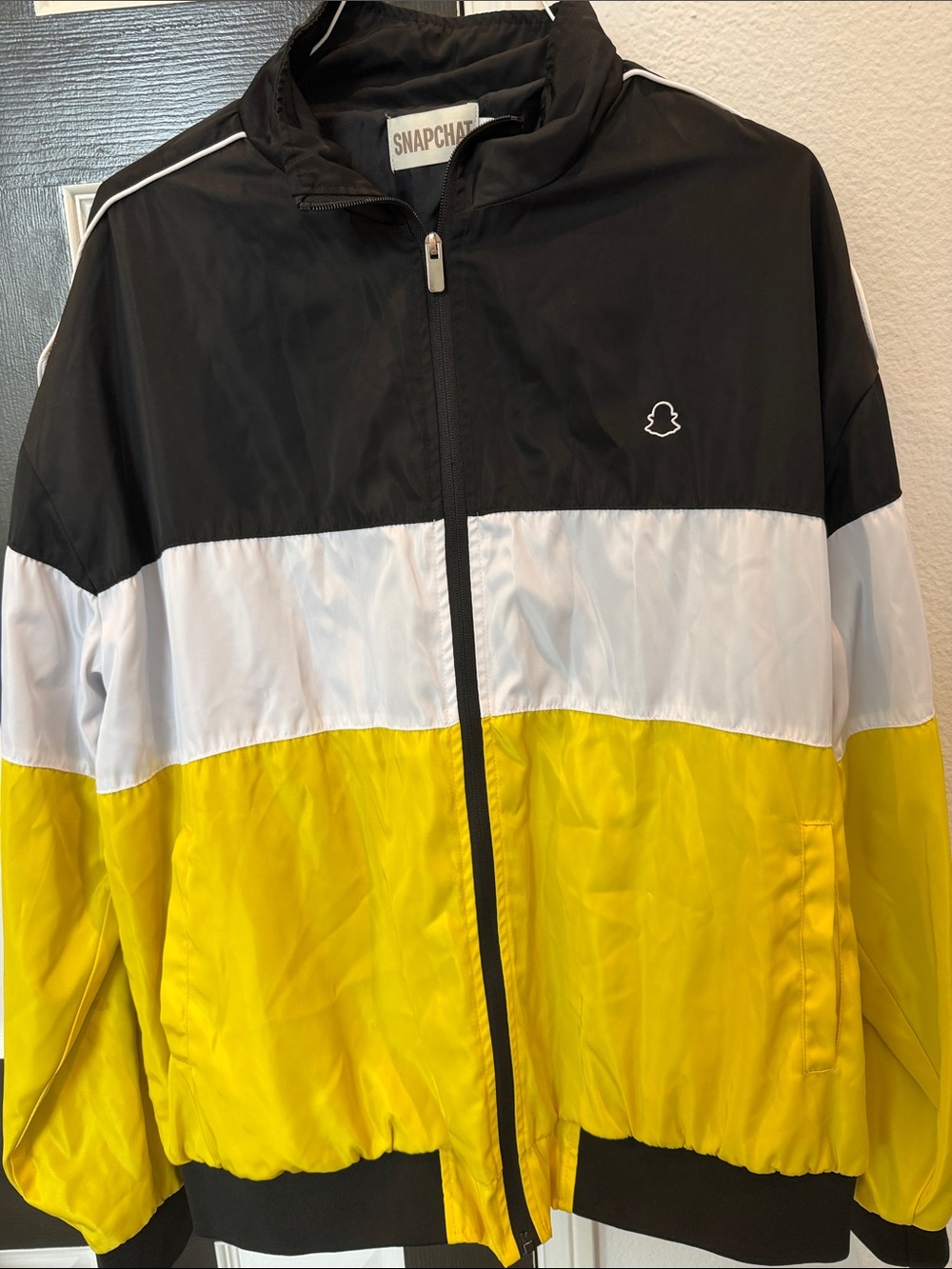 Snapchat Colorblock Windbreaker Jacket - Black White Yellow